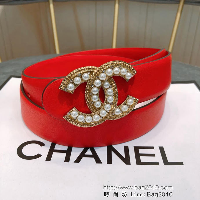 CHANEL香奈兒 18新款 CC珍珠水鑽扣 精品光滑優雅皮帶 上身效果巨好 奢華經典 小紅書火爆款   xfp1044